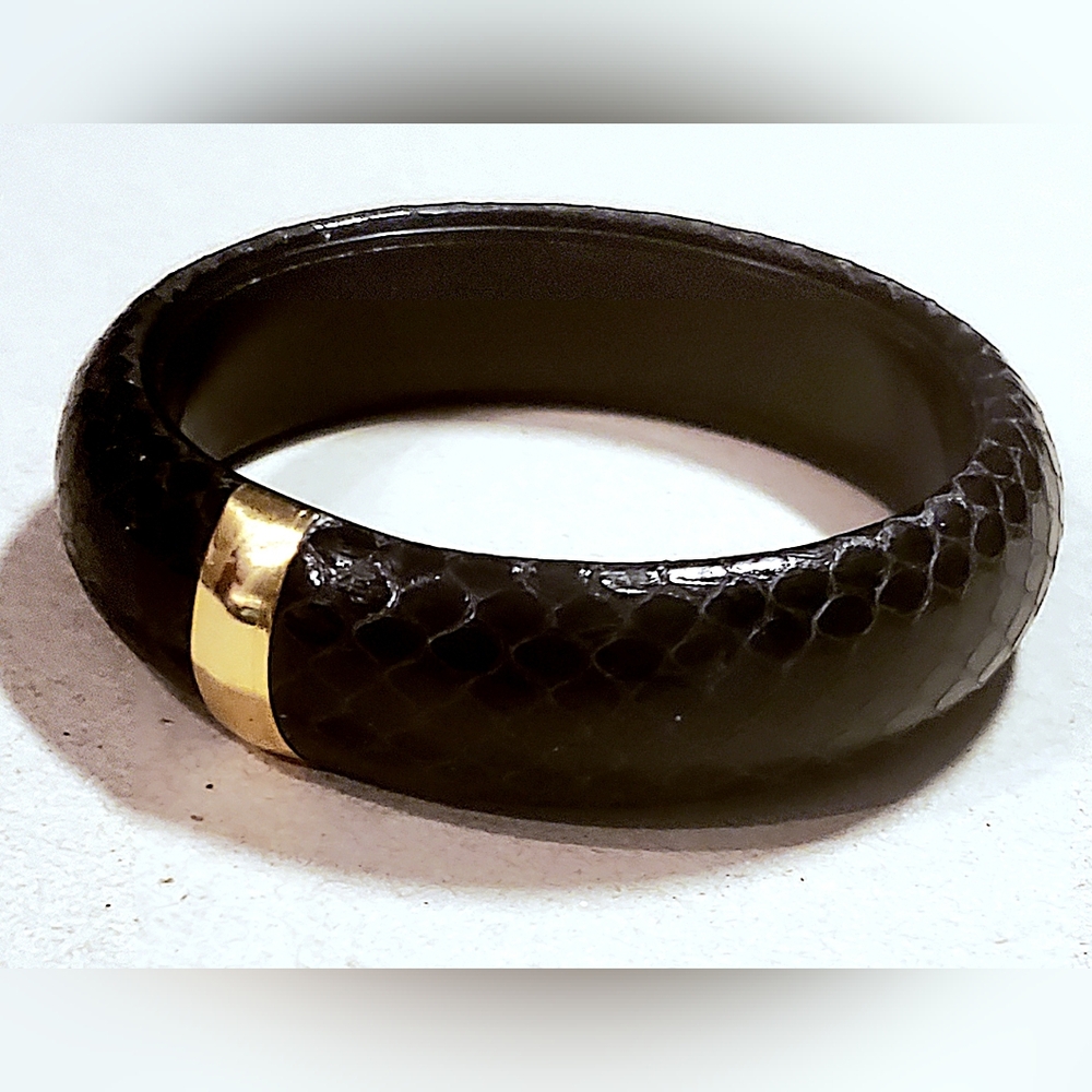 Vintage Black Snakeskin Bangle With Gold Plated Accessory BY SHEKA